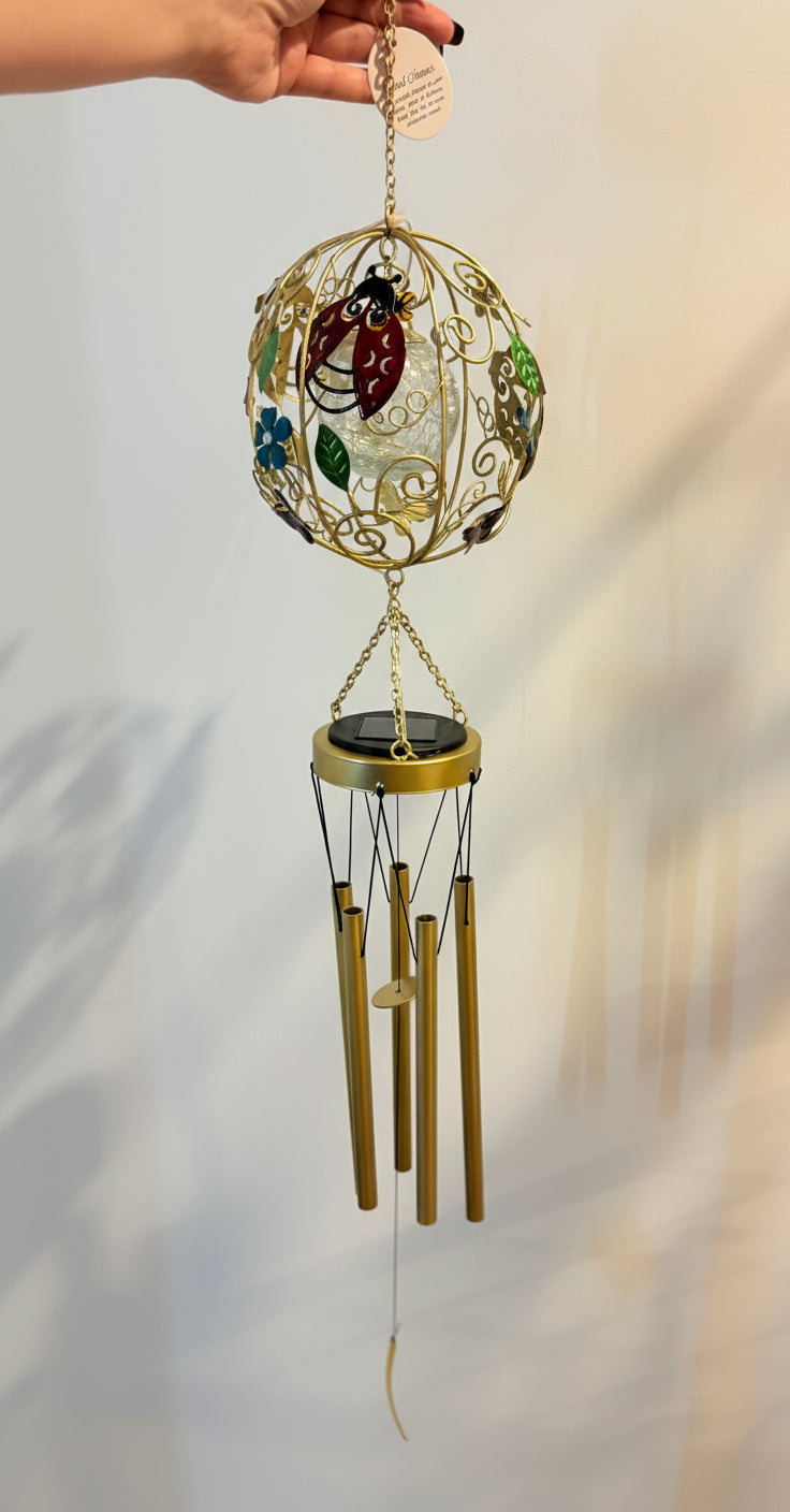 Ladybug Windchimes With Solar Light Ball