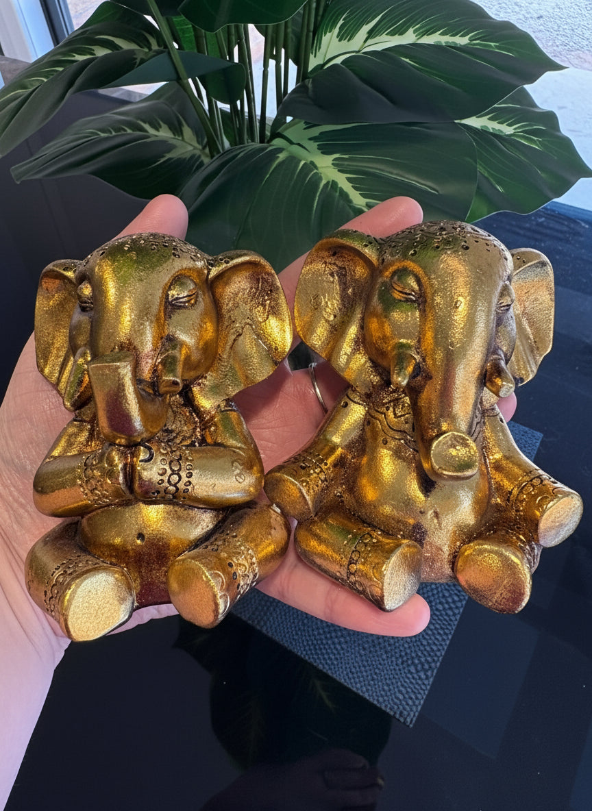 Resin Gold Sitting Ganesh Statues - 2 Designs