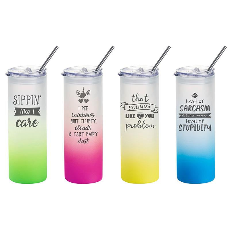 Tall Glass Tumblers With Quotes - 8 Different Styles