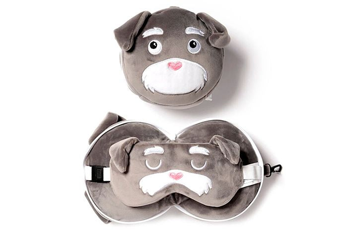 Relaxeazzz Plush Travel Pillow W/Eye Mask Set - 15cm - Schnauzer