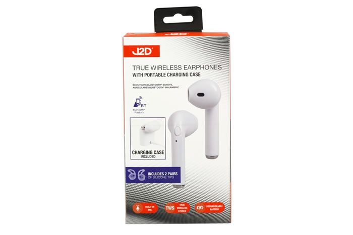 J2D True Wireless Bluetooth Earphones With Charging Case & Built In Mic