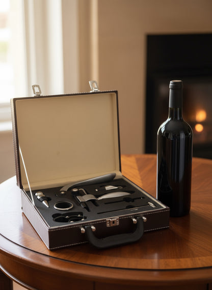 Leather Boxed Wine Accessories Set