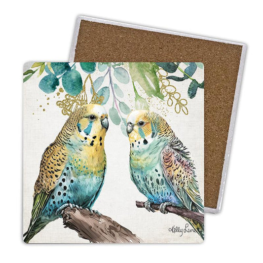 10x10cm 4pk Ceramic Budgie Coasters