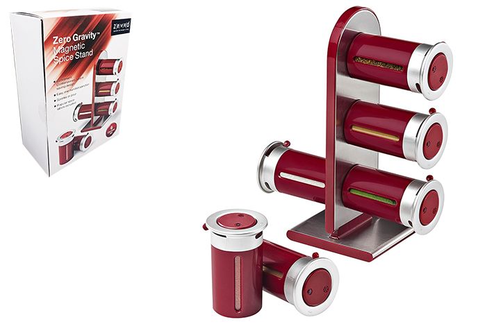 Zevro Zero Gravity Countertop Magnetic Spice Stand - 6 Canister - Red