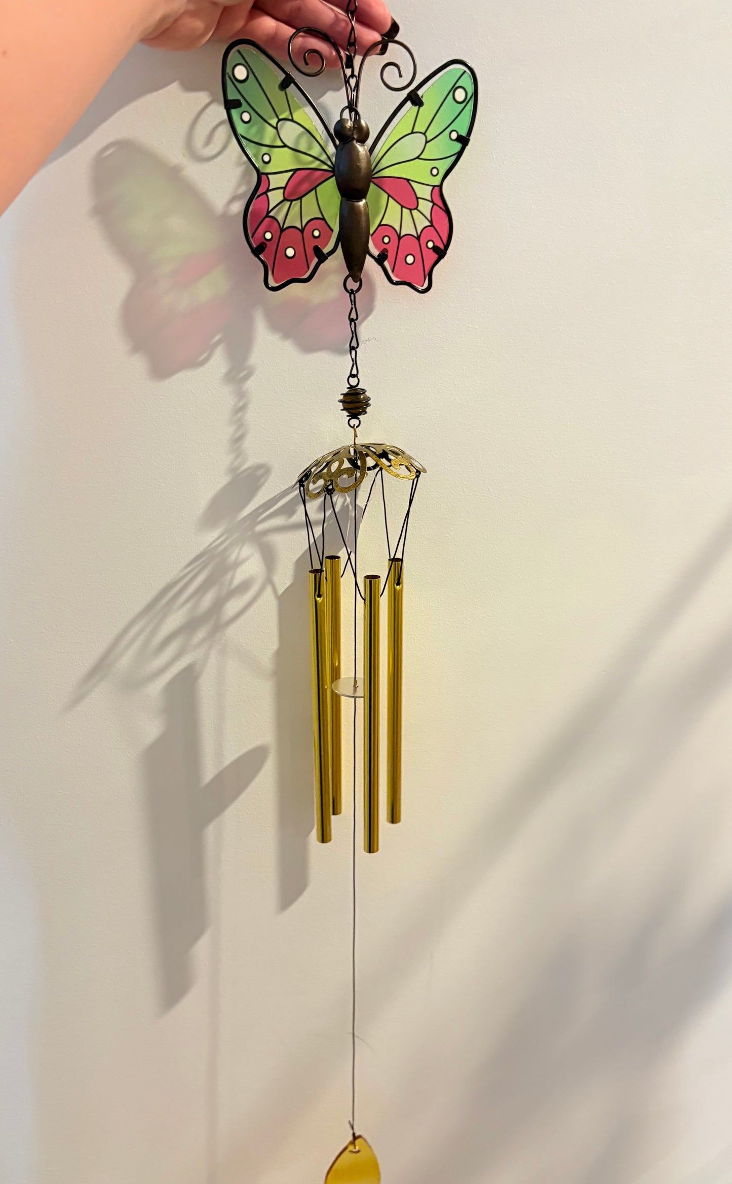 Mosaic Glass Metal Butterfly Wind Chimes