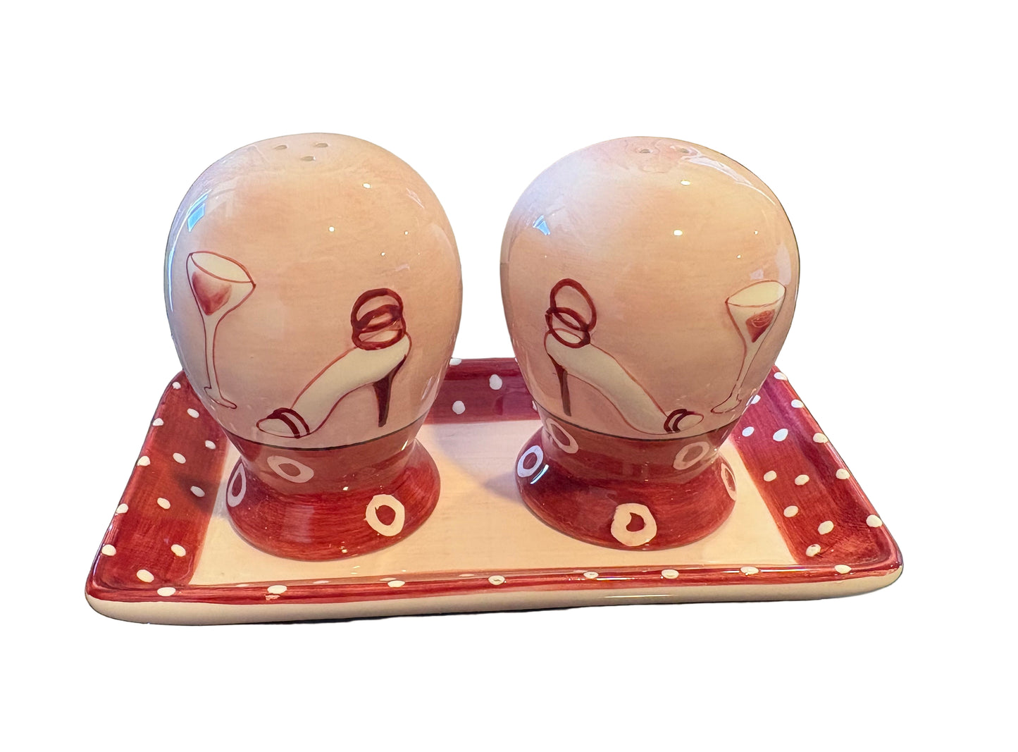 Ceramic Salt & Pepper Shakers With Matching Tray Holder