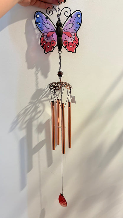 Mosaic Glass Metal Butterfly Wind Chimes