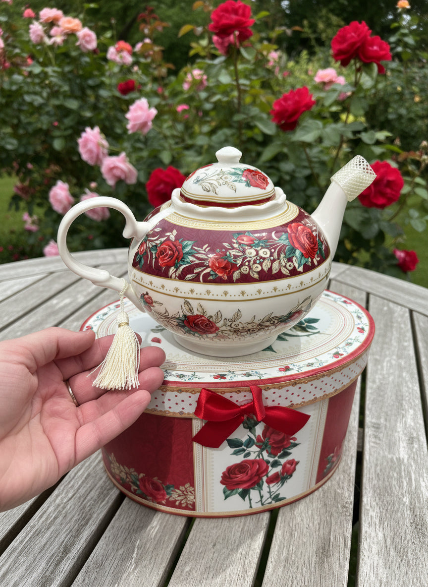 Red Rose Teapot With Giftbox