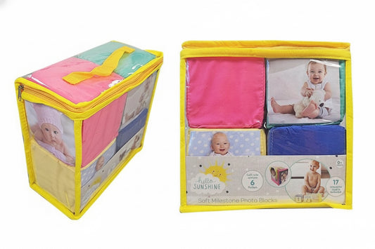 Hello Sunshine 4PC Soft Baby Milestone Photo Cube Blocks