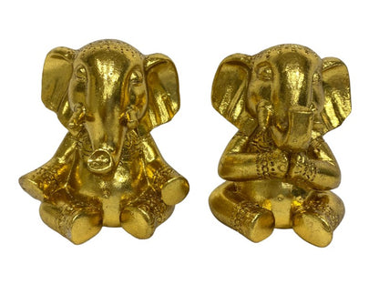 Resin Gold Sitting Ganesh Statues - 2 Designs