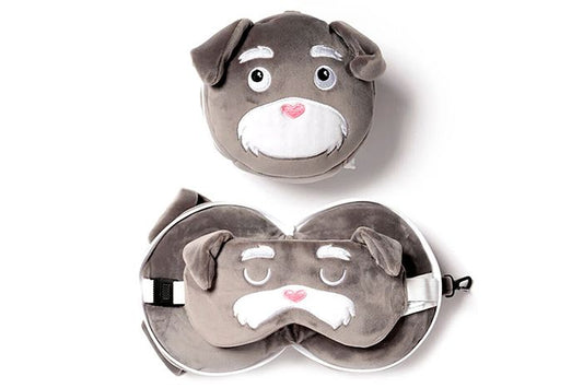 Relaxeazzz Plush Travel Pillow W/Eye Mask Set - 15cm - Schnauzer