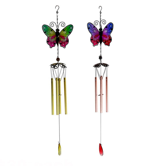 Mosaic Glass Metal Butterfly Wind Chimes