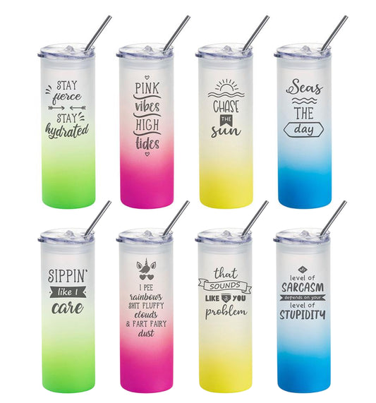 Tall Glass Tumblers With Quotes - 8 Different Styles
